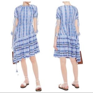 Dodo Bar Or Yolanda Dress Asymmetric Embroidered Check Plaid Cotton-Gauze